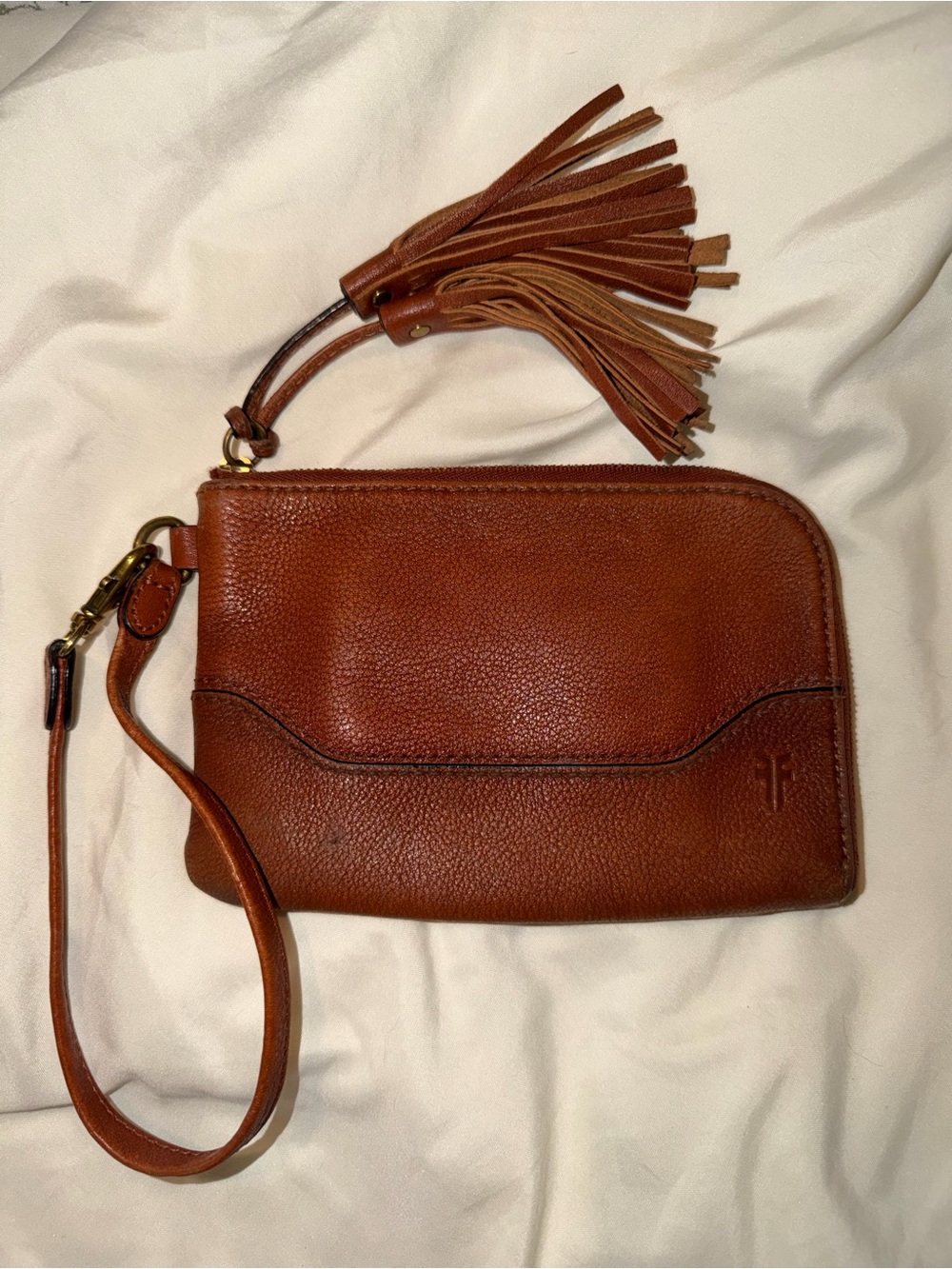 Frye Paige Cognac Tassel Wristlet Clutch